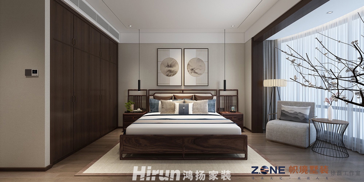 東方名苑 220㎡寫(xiě)意木構(gòu)大平層 裝修案例效果圖-臥室1