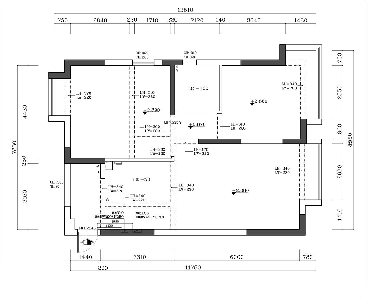 豐和園 105㎡雅致現代二居室 裝修案例效果圖-豐和園-羅姐-原始結構圖