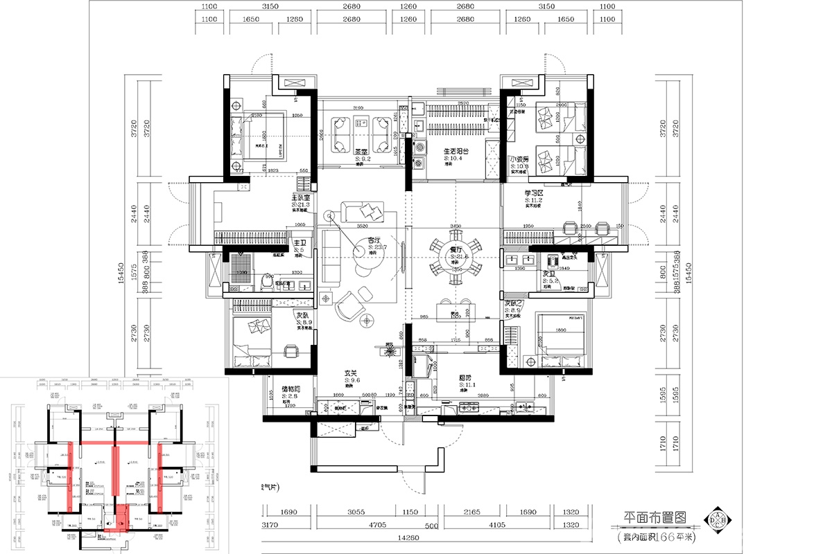 中建御山和苑200㎡復(fù)合寫意大平層 裝修案例效果圖-3