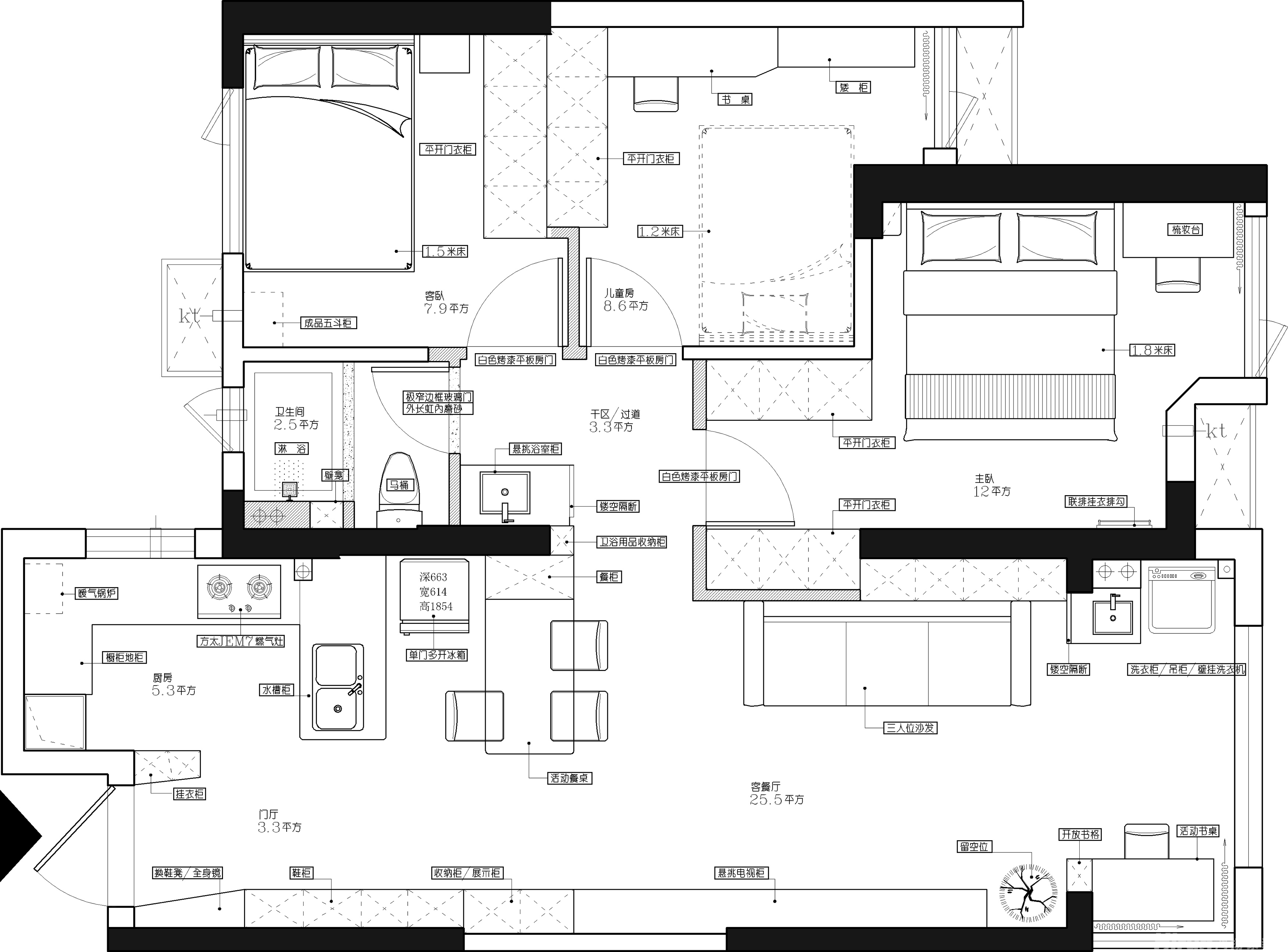 中建大公館99㎡雅致現代三居室 裝修案例效果圖-15