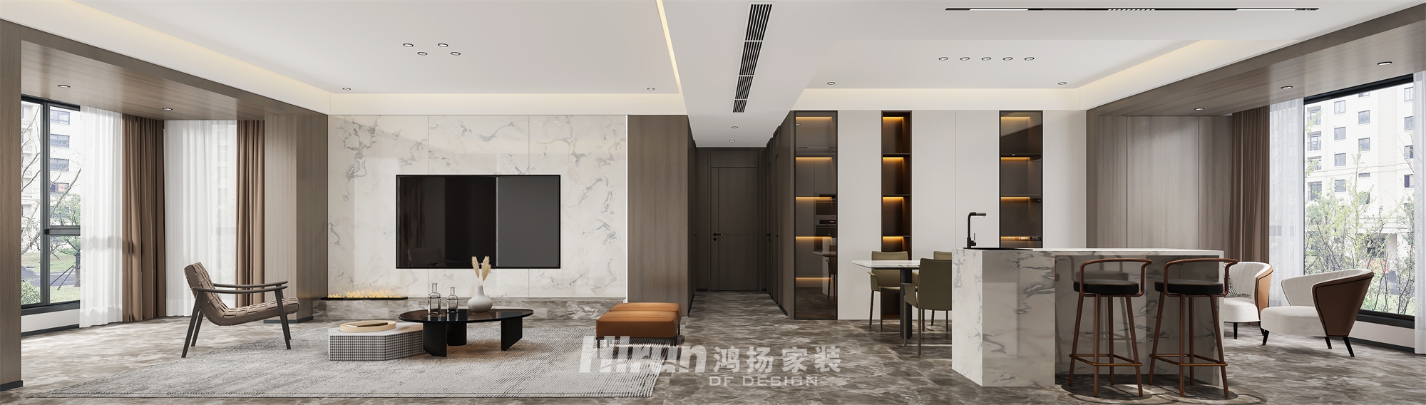 明昇一城189㎡雅致現代四居室 裝修案例效果圖-2