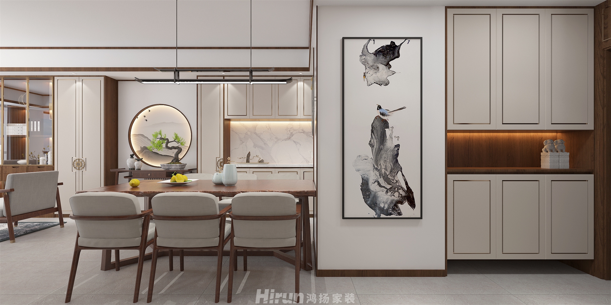湘江天地125㎡寫意木構三居室 裝修案例效果圖-1