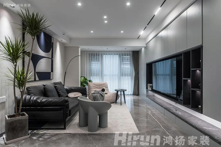 長沙裝修公司鴻揚家裝定制裝修之130m2三室兩廳雅致灰調(diào)裝修效果圖