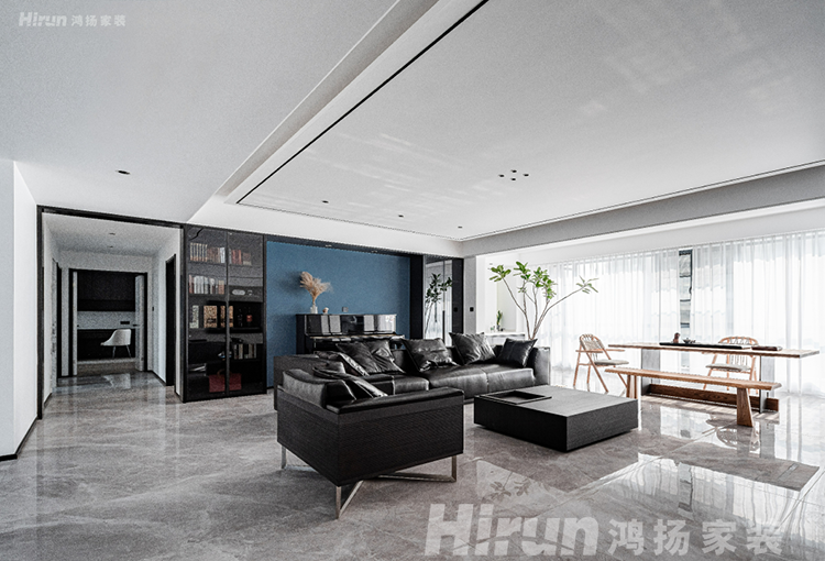 長沙裝修公司哪家好？鴻揚家裝190㎡雅致灰調，冷酷黑+溫潤木配色效果圖