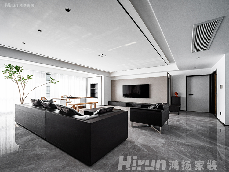 長沙裝修公司哪家好？鴻揚家裝190㎡雅致灰調，冷酷黑+溫潤木配色效果圖